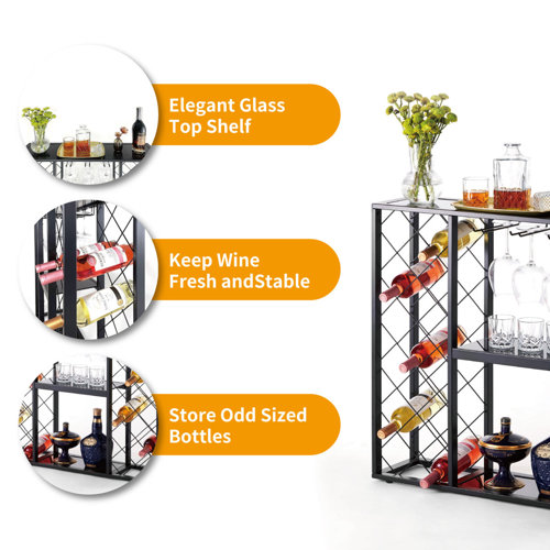 Prep & Savour Deja 34 Bottle Floor Wine Bottle & Glass Rack in Black